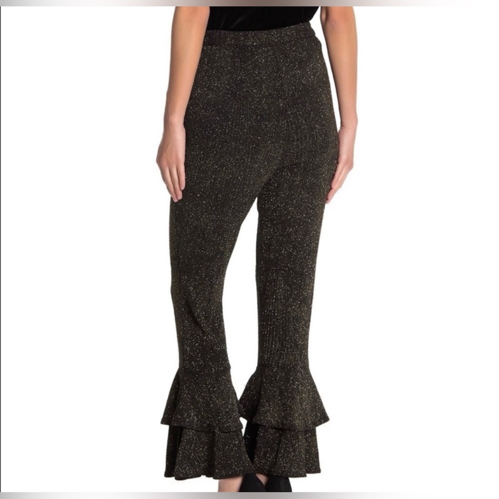 Endless Rose Glittery Black Ruffle Hem Pants